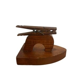 Vintage Wooden Clothespin on Iron Figurine Laundry Room Decor Folk Art Brown